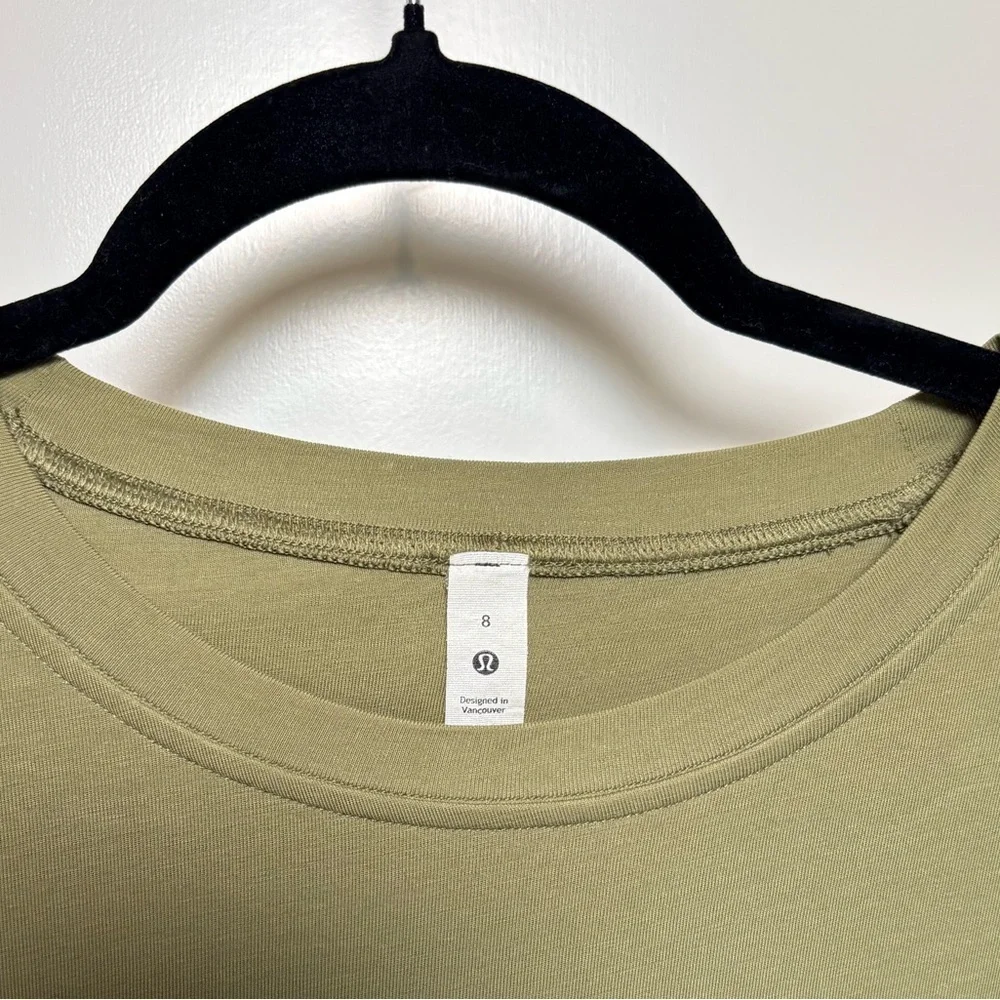Lululemon Olive Green Cotton Wrap-Front T-Shirt Dress (8)